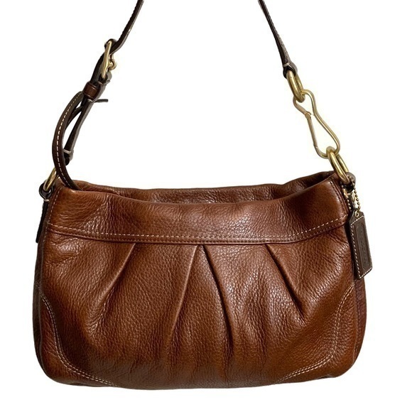 Coach brown pebbled leather pleated bag - Picture 1 of 11